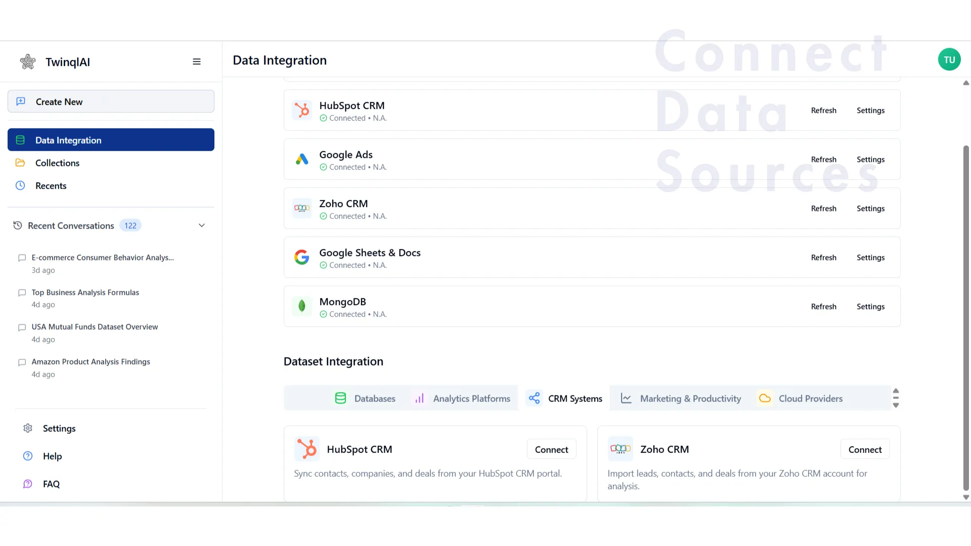 Add Integrations or Upload Data
